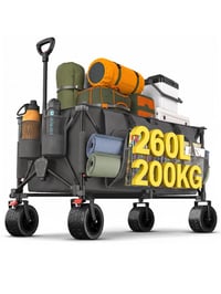 Cărucior pliabil pentru cumpărături și transport JUMMICO, 260L, capacitate 200 kg, roți tip balon de 17 cm, frână dublă, negru intens, pentru camping și plajă 1