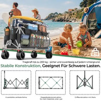 Cărucior pliabil pentru cumpărături și transport JUMMICO, 260L, capacitate 200 kg, roți tip balon de 17 cm, frână dublă, negru intens, pentru camping și plajă 4