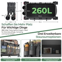 Cărucior pliabil pentru cumpărături și transport JUMMICO, 260L, capacitate 200 kg, roți tip balon de 17 cm, frână dublă, negru intens, pentru camping și plajă 3