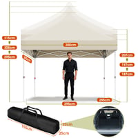 Cort pliabil de grădină pentru camping JUMMICO 3x3 m, cu acoperiș înalt, rezistent la apă, protecție UV50+, pereți laterali bej, rezistent la iarnă 7