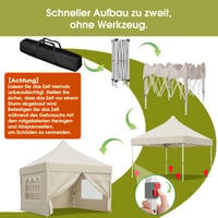 Cort pliabil de grădină pentru camping JUMMICO 3x3 m, cu acoperiș înalt, rezistent la apă, protecție UV50+, pereți laterali bej, rezistent la iarnă 6