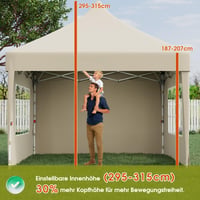 Cort pliabil de grădină pentru camping JUMMICO 3x3 m, cu acoperiș înalt, rezistent la apă, protecție UV50+, pereți laterali bej, rezistent la iarnă 3
