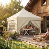 Cort pliabil de grădină pentru camping JUMMICO 3x3 m, cu acoperiș înalt, rezistent la apă, protecție UV50+, pereți laterali bej, rezistent la iarnă 8
