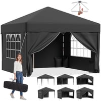 Foișor pliabil de grădină JUMMICO 3x3 m, impermeabil, UV 50+, cu pereți laterali, montare rapidă, pentru evenimente în grădină și camping, gri închis 1
