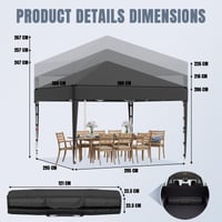 Foișor pliabil de grădină JUMMICO 3x3 m, impermeabil, UV 50+, cu pereți laterali, montare rapidă, pentru evenimente în grădină și camping, gri închis 4