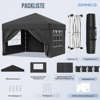 Foișor pliabil de grădină JUMMICO 3x3 m, impermeabil, UV 50+, cu pereți laterali, montare rapidă, pentru evenimente în grădină și camping, gri închis 5
