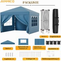 JUMMICO Sklopivi paviljon 3x3 m Vodootporan UV50+ zaštita Podesiva visina s 4 bočne stranice za vrt kampiranje događanja Plavi 5