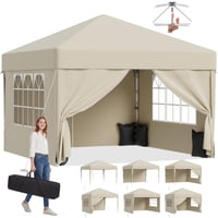JUMMICO Pop-up Pavilon 3x3 m Vízálló Téli UV 50+ Oldalfalakkal Kerti Sátor Összecsukható Rendezvénysátor Beige 1