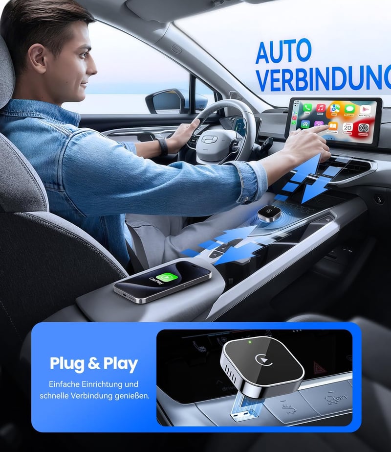 Jumpeak vezeték nélküli CarPlay adapter iPhone-hoz, mini Plug and Play vezetékes CarPlay kompatibilis autóhoz
