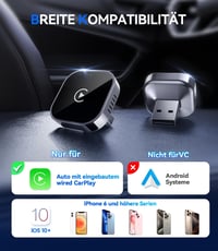 Jumpeak vezeték nélküli CarPlay adapter iPhone-hoz, mini Plug and Play vezetékes CarPlay kompatibilis autóhoz 8