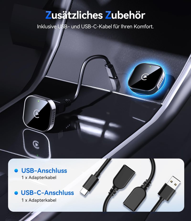 Jumpeak vezeték nélküli CarPlay adapter iPhone-hoz, mini Plug and Play vezetékes CarPlay kompatibilis autóhoz