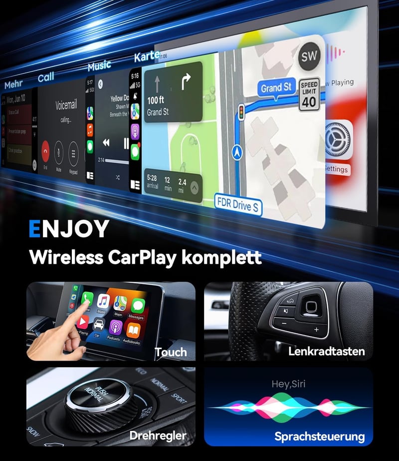 Jumpeak vezeték nélküli CarPlay adapter iPhone-hoz, mini Plug and Play vezetékes CarPlay kompatibilis autóhoz