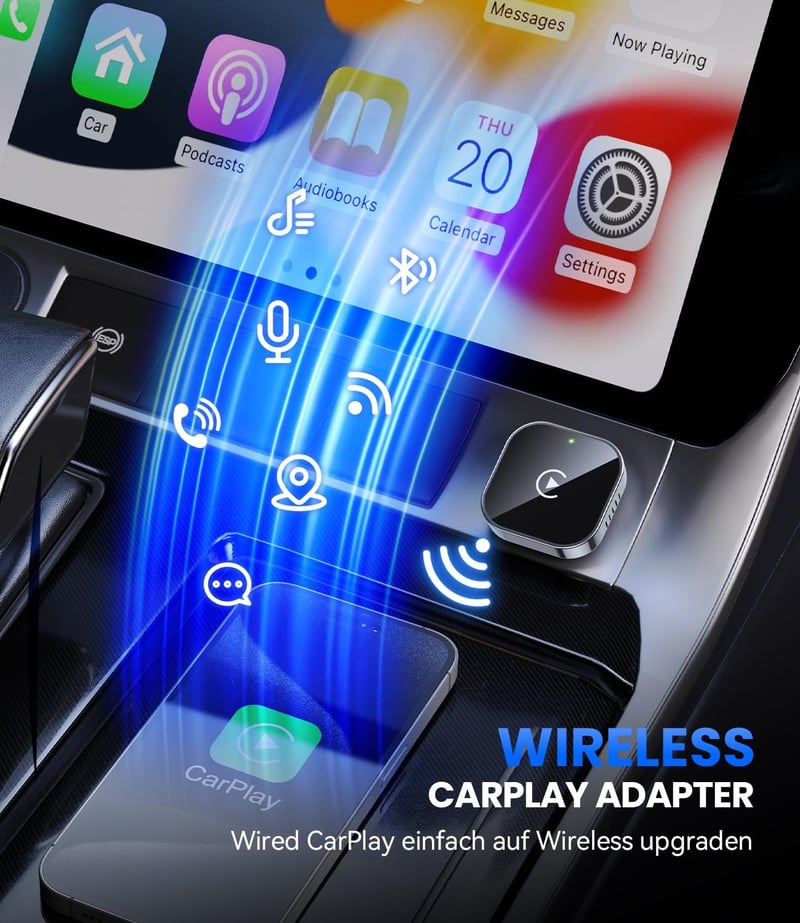 Jumpeak vezeték nélküli CarPlay adapter iPhone-hoz, mini Plug and Play vezetékes CarPlay kompatibilis autóhoz