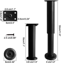 JUMPENGATP Állítható Bútor Láb 18-30 cm Magasság, Acél Szekrény Támasz Fekete 2