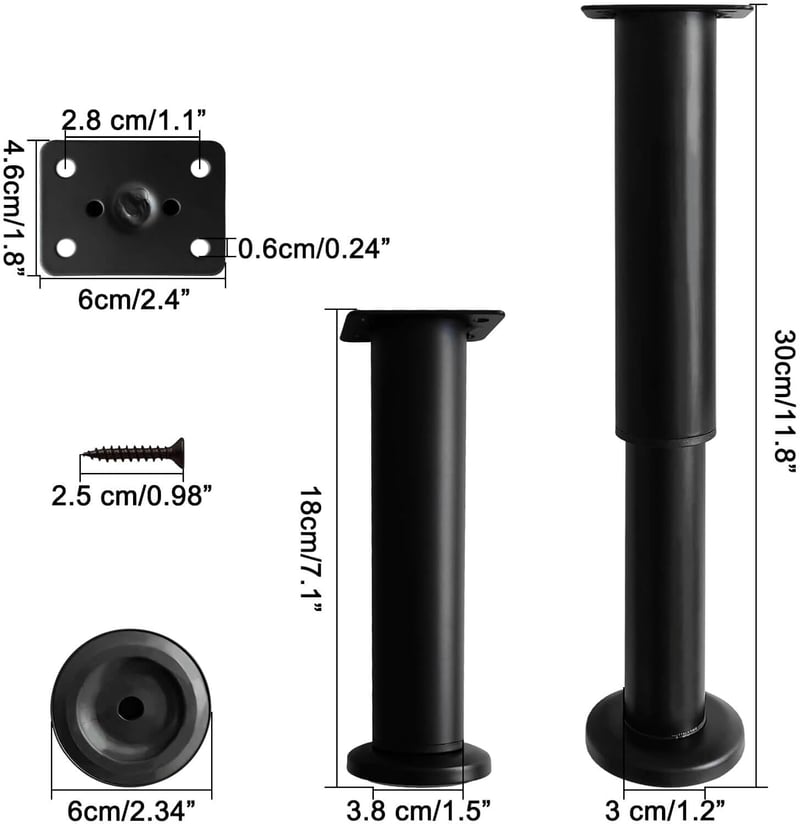JUMPENGATP Állítható Bútor Láb 18-30 cm Magasság, Acél Szekrény Támasz Fekete