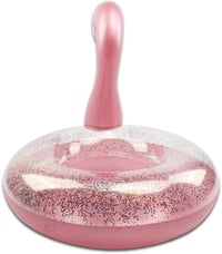 Colac de înot gonflabil JUNBAOYYDS Flamingo, roșu, 70 cm, cu sclipici, saltea de piscină pentru copii și adulți, jucărie pentru petrecerea la piscină 5