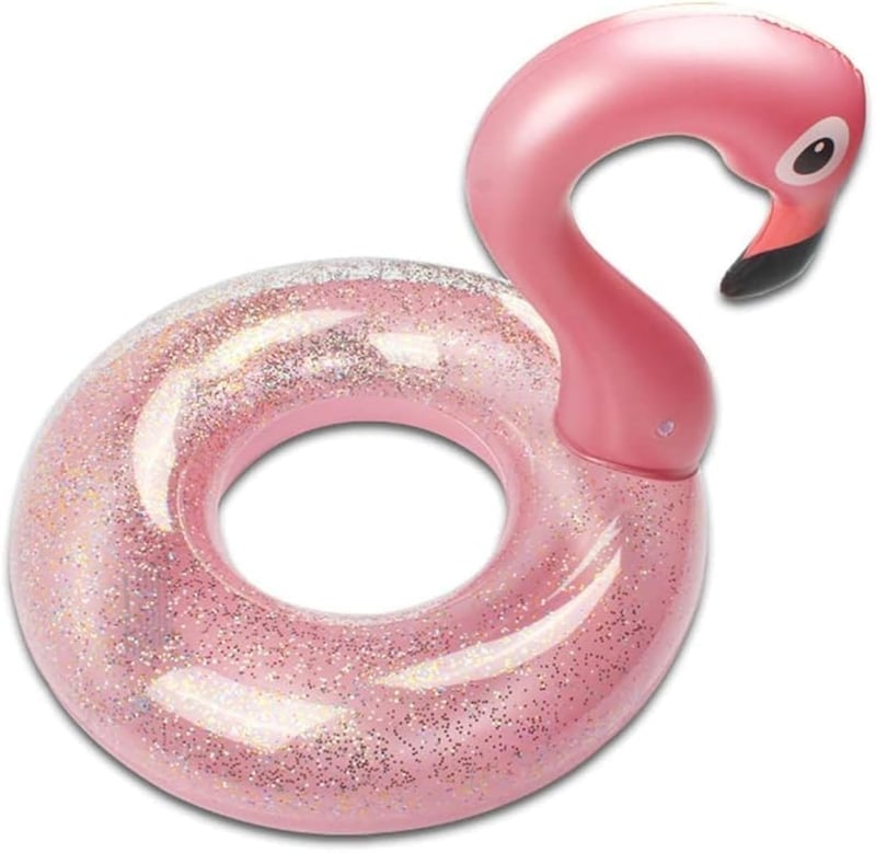 Colac de înot gonflabil JUNBAOYYDS Flamingo, roșu, 70 cm, cu sclipici, saltea de piscină pentru copii și adulți, jucărie pentru petrecerea la piscină