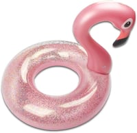 Colac de înot gonflabil JUNBAOYYDS Flamingo, roșu, 70 cm, cu sclipici, saltea de piscină pentru copii și adulți, jucărie pentru petrecerea la piscină 2