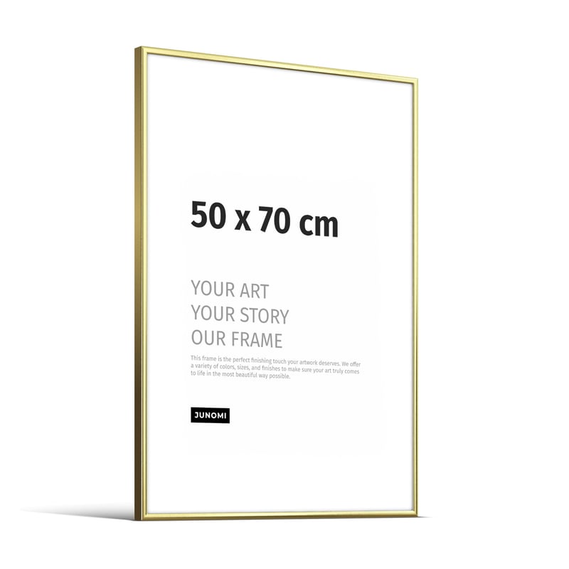 Ramă foto JUNOMI 50x70 cm, aluminiu auriu lucios, ramă pentru poster, ramă foto pentru perete