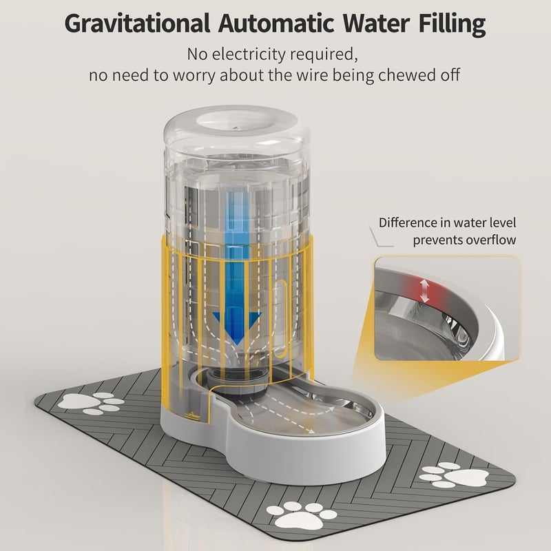 JUNSPOW Automata gravitációs macska itatógép alátéttel rozsdamentes acél tál 4 literes fehér nagy kapacitás kis és közepes kutyáknak is