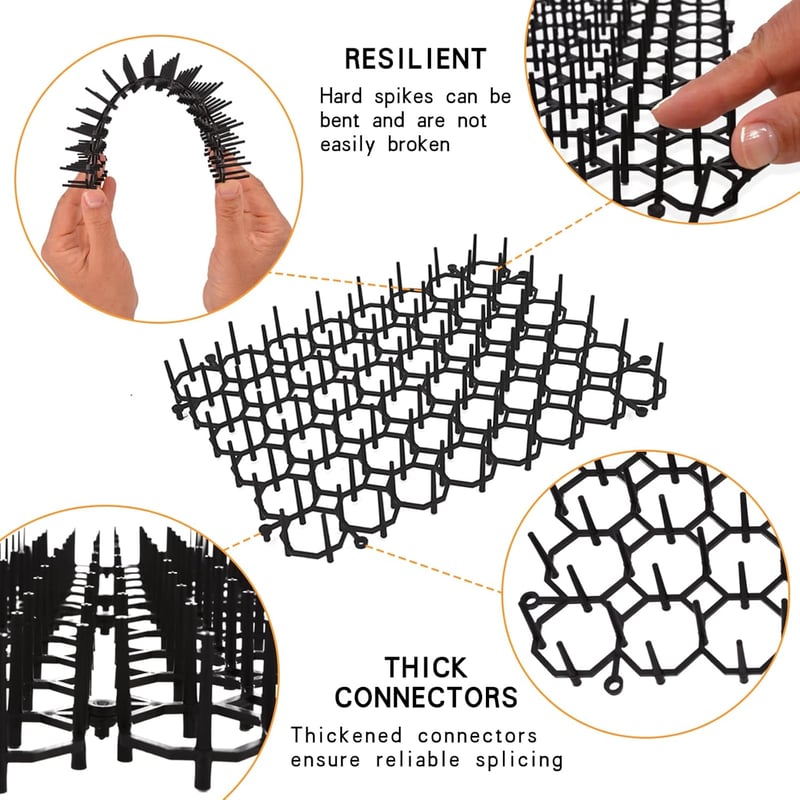 JUNUNDJING Macskariasztó Tüskés Szőnyeg, 36 db, 20x15 cm, Kerti Állattávoltartó Háló, Fekete PP Műanyag, U-alakú Rögzítőkkel, Kültéri-Beltér