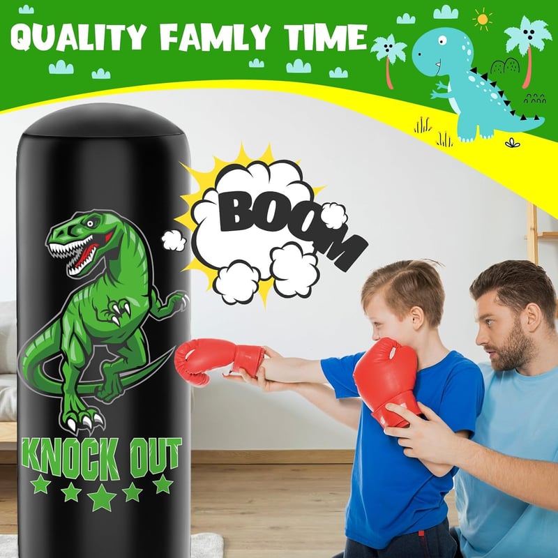 JUOIFIP 160 cm Álló Boxzsák Dinoszaurusz Boxkesztyűvel Gyerekeknek Kickbox Karate Edzéshez