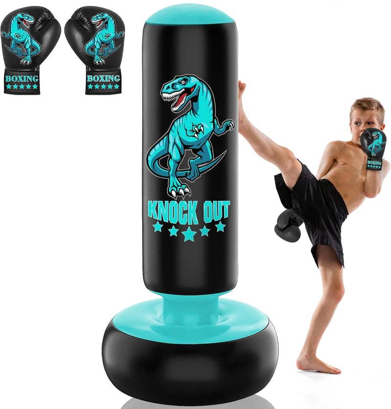 JUOIFIP 160 cm Álló Boxzsák Dinoszaurusz Boxkesztyűvel Gyerekeknek Kickbox Karate Edzéshez