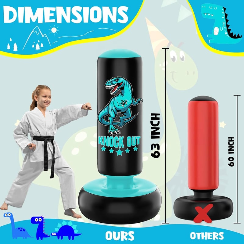 JUOIFIP 160 cm Álló Boxzsák Dinoszaurusz Boxkesztyűvel Gyerekeknek Kickbox Karate Edzéshez
