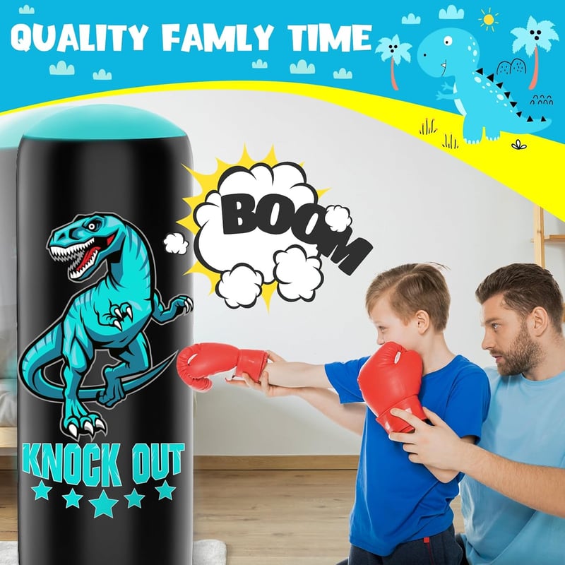 JUOIFIP 160 cm Álló Boxzsák Dinoszaurusz Boxkesztyűvel Gyerekeknek Kickbox Karate Edzéshez