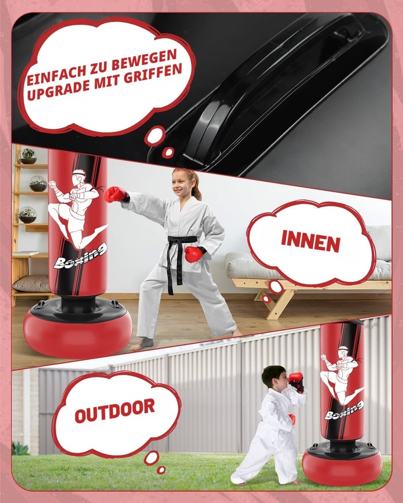 JUOIFIP 165cm Állóboxzsák Felfújható Boxzsák Gyerekeknek Boxkesztyűvel MMA Karate Taekwondo