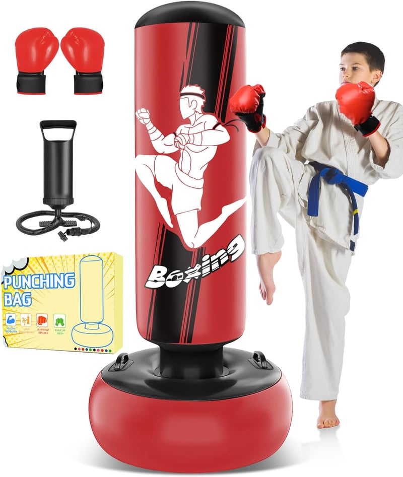 JUOIFIP 165cm Állóboxzsák Felfújható Boxzsák Gyerekeknek Boxkesztyűvel MMA Karate Taekwondo