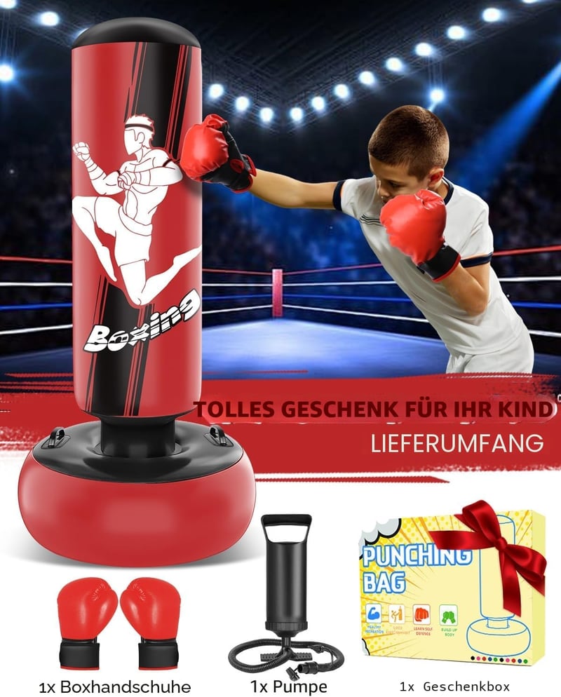 JUOIFIP 165cm Állóboxzsák Felfújható Boxzsák Gyerekeknek Boxkesztyűvel MMA Karate Taekwondo
