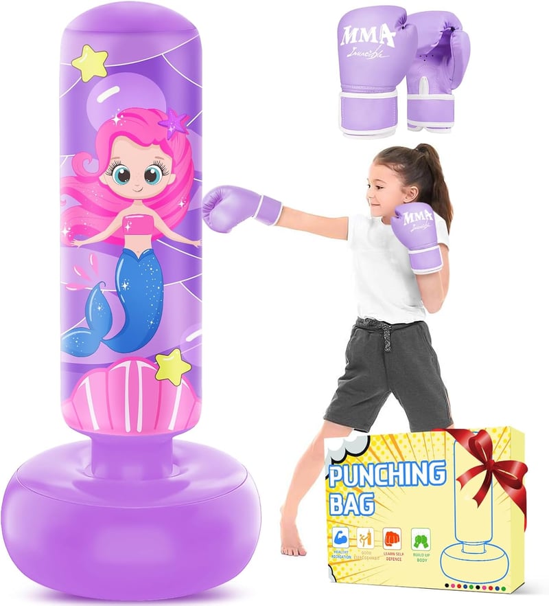 JUOIFIP felfújható boxzsák kesztyűvel, 5-12 éves korig - lila - 168 cm
