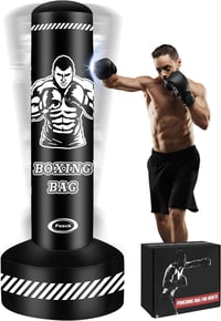 JUOIFIP 180 cm-es álló boxzsák felnőtteknek MMA edzéshez állvánnyal - Black and White, 170cm x 50cm, One piece boxing sandbag 1
