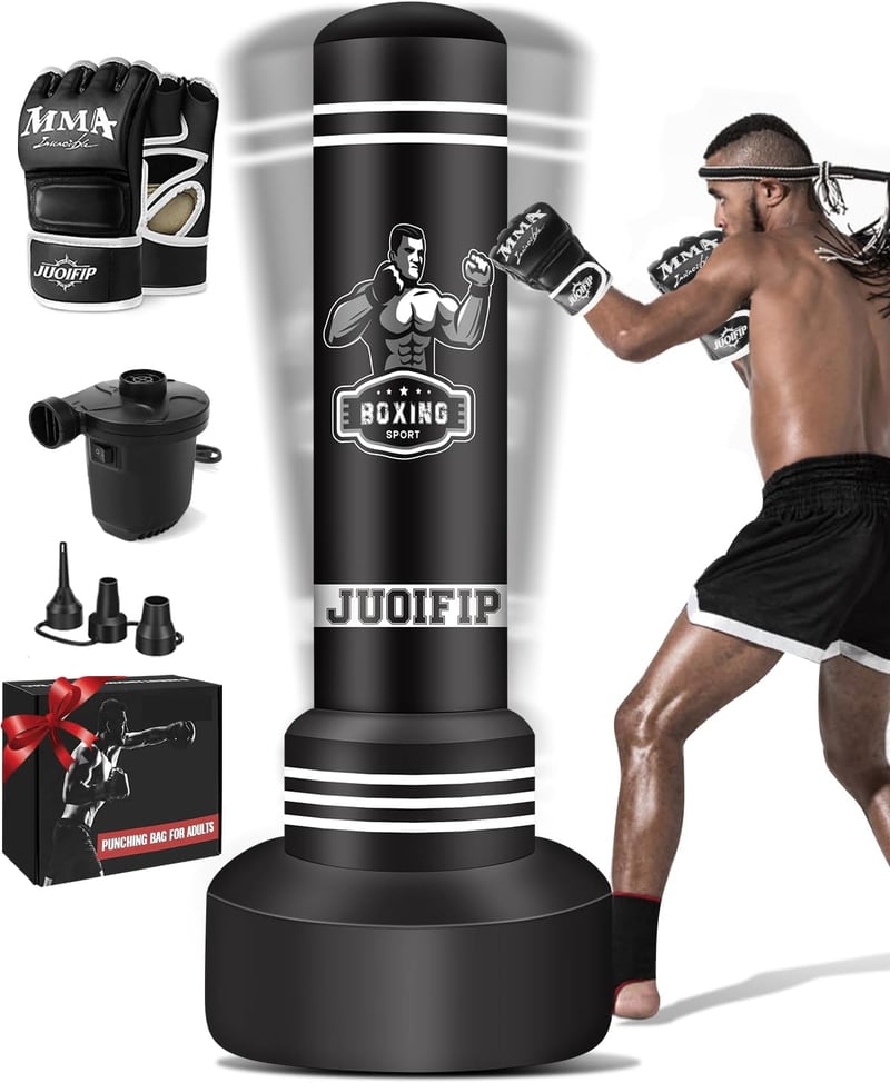 JUOIFIP 180cm Boxzsák Felfújható Edzéshez Boxkesztyűvel és Pumpával
