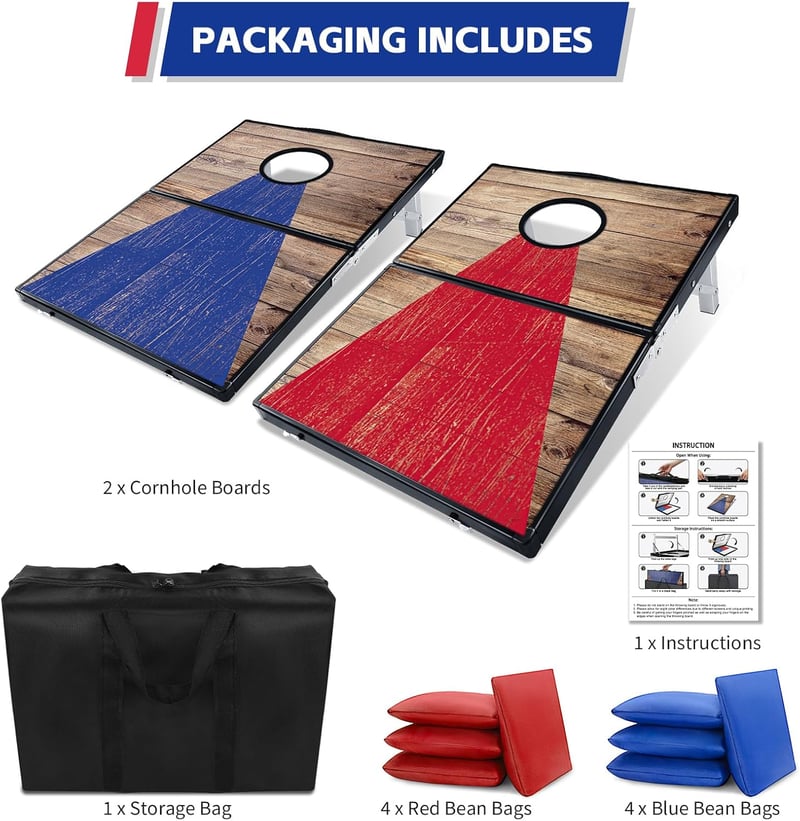 JUOIFIP 3x2 FT Alumínium Cornhole Szett 8 Zsákkal és Táskával