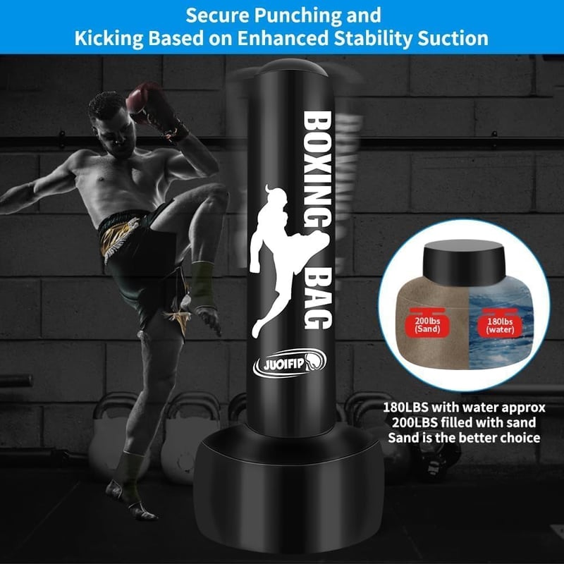JUOIFIP Felnott álló ütőzsák 180 cm fekete boxzsák edzéshez
