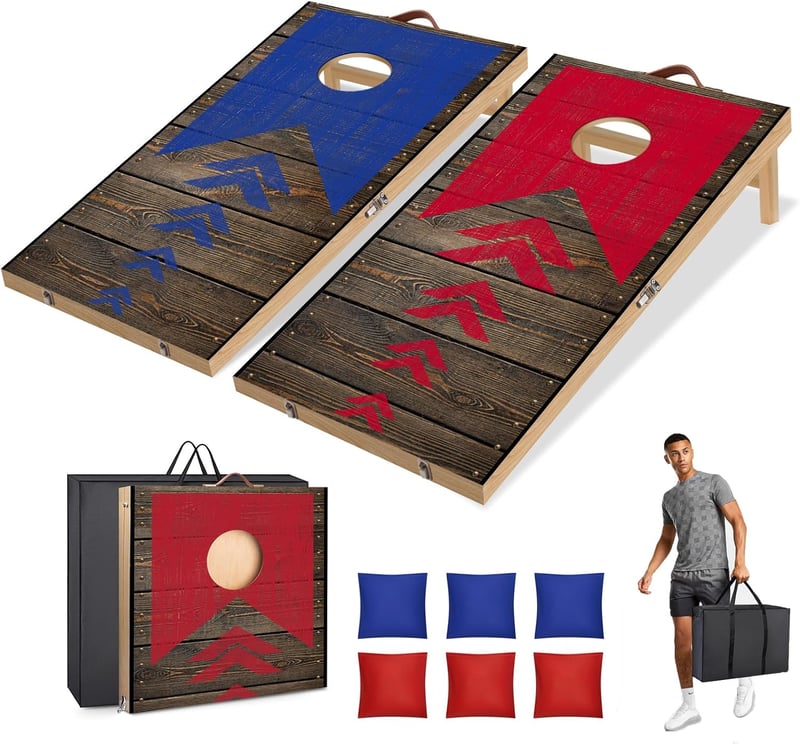 JUOIFIP Összecsukható Cornhole Játék 6 Babzsákkal és Hordtáskával Kerthez Strandra