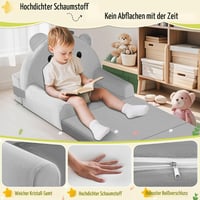 JUOIFIP Összecsukható gyerekfotelágy 2 az 1-ben, szürke bársonyos kristály bársony gyerekkanapé 150 cm hálószobába és nappaliba 5