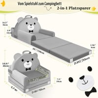 JUOIFIP Összecsukható gyerekfotelágy 2 az 1-ben, szürke bársonyos kristály bársony gyerekkanapé 150 cm hálószobába és nappaliba 3