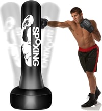 JUOIFIP Szabadon Álló Boxzsák Felnőtteknek 175 cm - Edzőállvánnyal, MMA, Muay Thai, Kung Fu Edzéshez, Fekete Vinyl Borítással 1