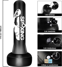 JUOIFIP Szabadon Álló Boxzsák Felnőtteknek 175 cm - Edzőállvánnyal, MMA, Muay Thai, Kung Fu Edzéshez, Fekete Vinyl Borítással 6
