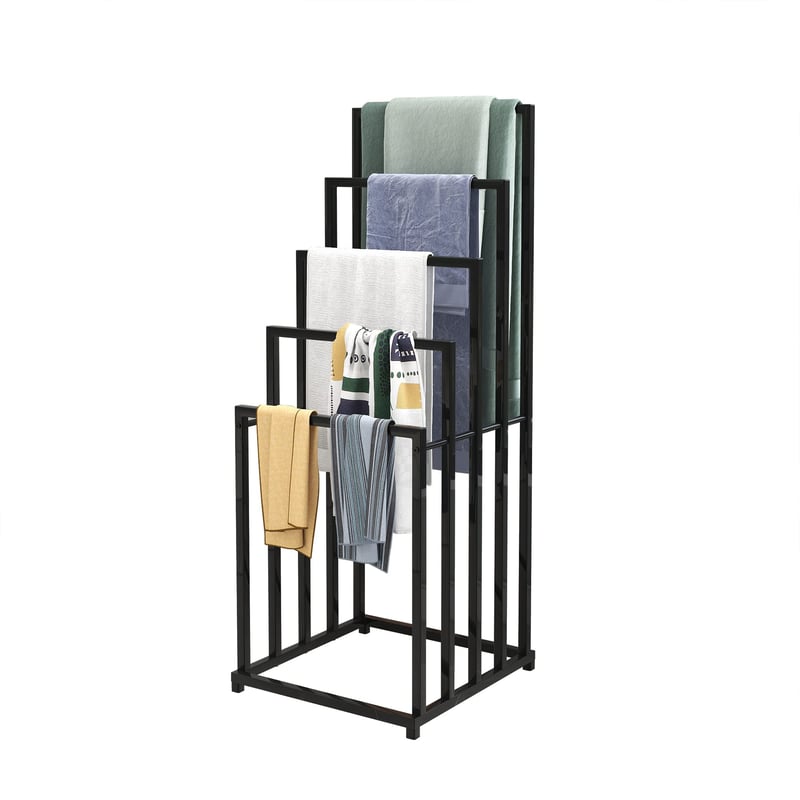 JURMERRY Samostojeći stalak za ručnike, 5 razina, crni kupaonski organizator, 44,5x46x118 cm