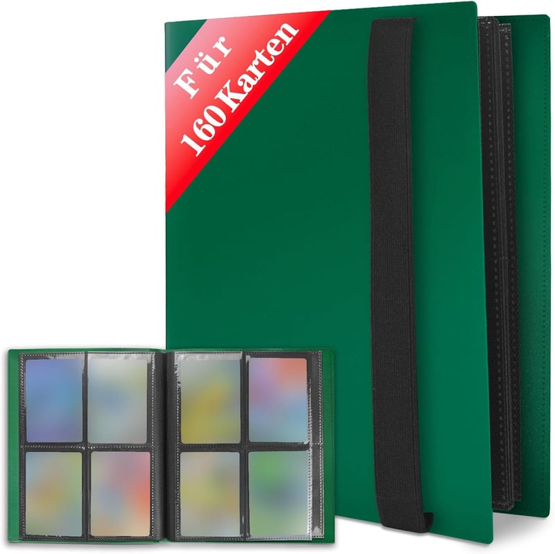 JUSONEY 160 zsebű kártyaalbum zöld borítóval MTG Magic gyűjtéshez