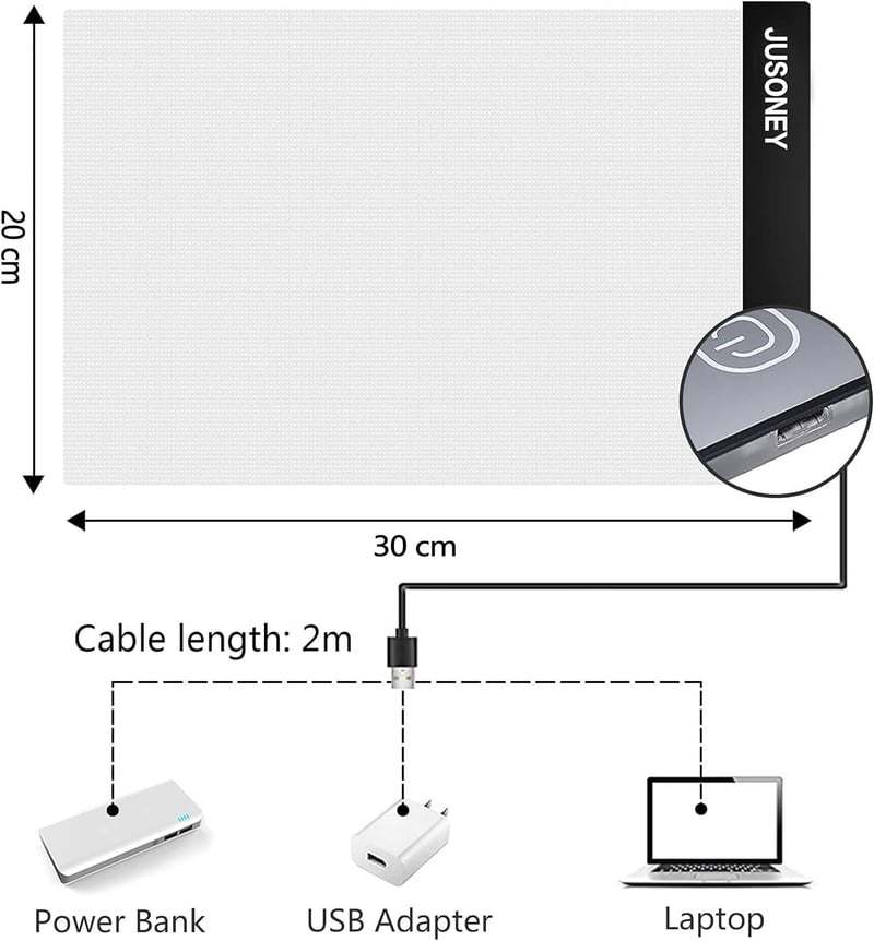 JUSONEY A4 LED Rajzlap Dimmer Funkcióval - 5D Gyémántfestéshez USB Táplálás Állvánnyal