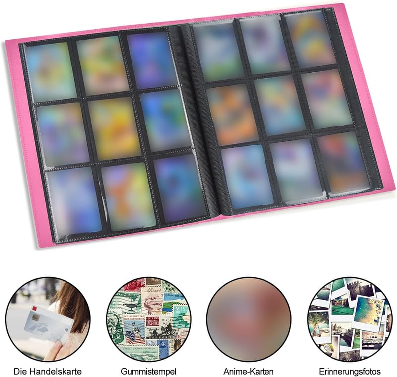 JUSONEY Trading Card Album 360 zseb 20 oldal MTG Magic kártya gyűjtéshez vízálló rózsaszín