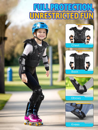 JUSTDOLIFE Set de protecție moto pentru copii, 5 piese, cu armură pentru piept, genunchiere și cotiere - negru 2