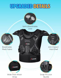 JUSTDOLIFE Set de protecție moto pentru copii, 5 piese, cu armură pentru piept, genunchiere și cotiere - negru 3