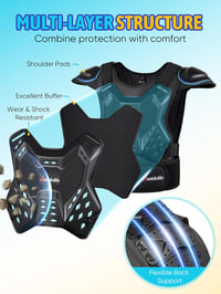 JUSTDOLIFE Set de protecție moto pentru copii, 5 piese, cu armură pentru piept, genunchiere și cotiere - negru 4