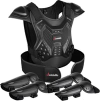 JUSTDOLIFE Set de protecție moto pentru copii, 5 piese, cu armură pentru piept, genunchiere și cotiere - negru 7